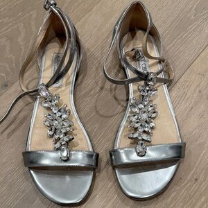 Jimmy Choo Silver Crystal T-Strap Flat Sandals